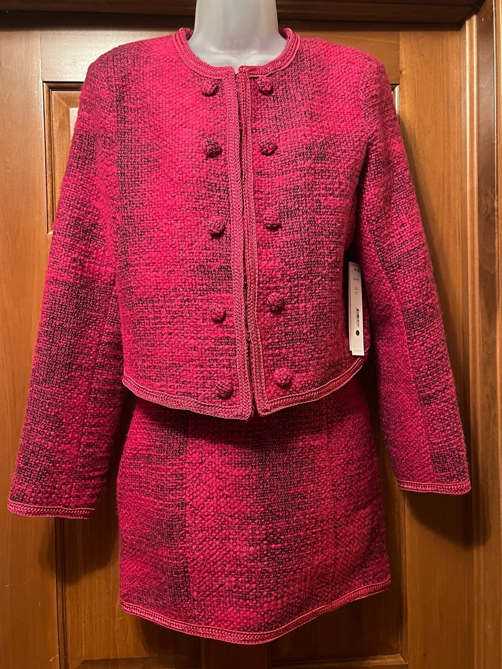 Aqua Vibrant Pink Tweed Skirt Set